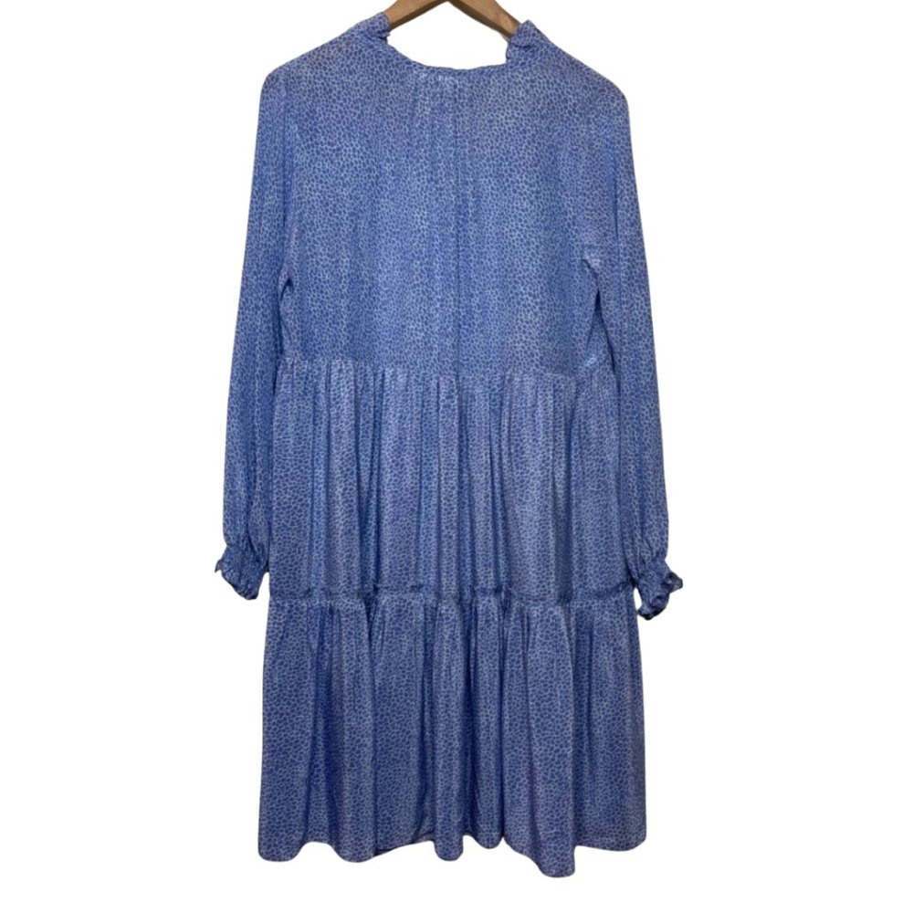 RUNGOLEE | Long Sleeve Light Blue Peasant Dress Ruffled Leopard Print | Size S - Picture 7 of 12